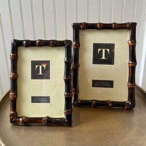 TWO’S COMPANY BROWN BAMBOO PICTURE FRAME SET | SET OF 2 - 4”x6” & 5”x7” | NEW